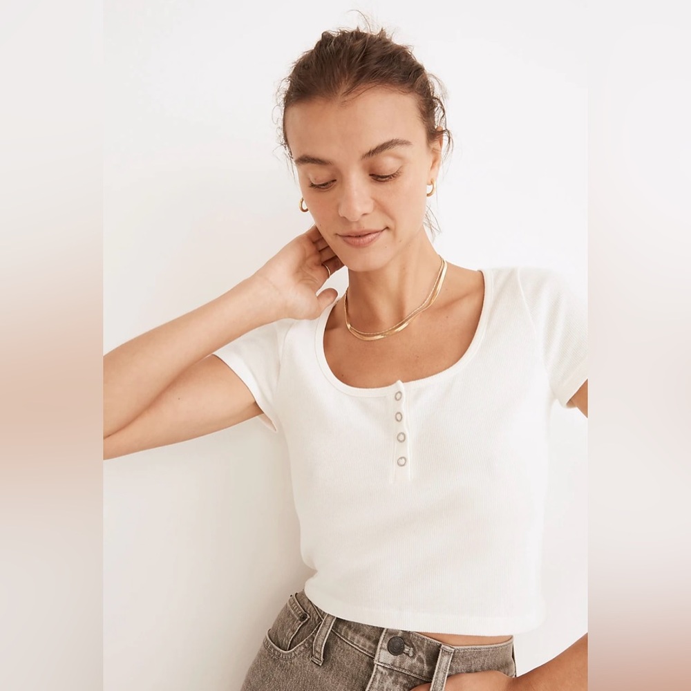 Madewell Ribbed Henley High-Crop Tee-Size XLarge New with Tags